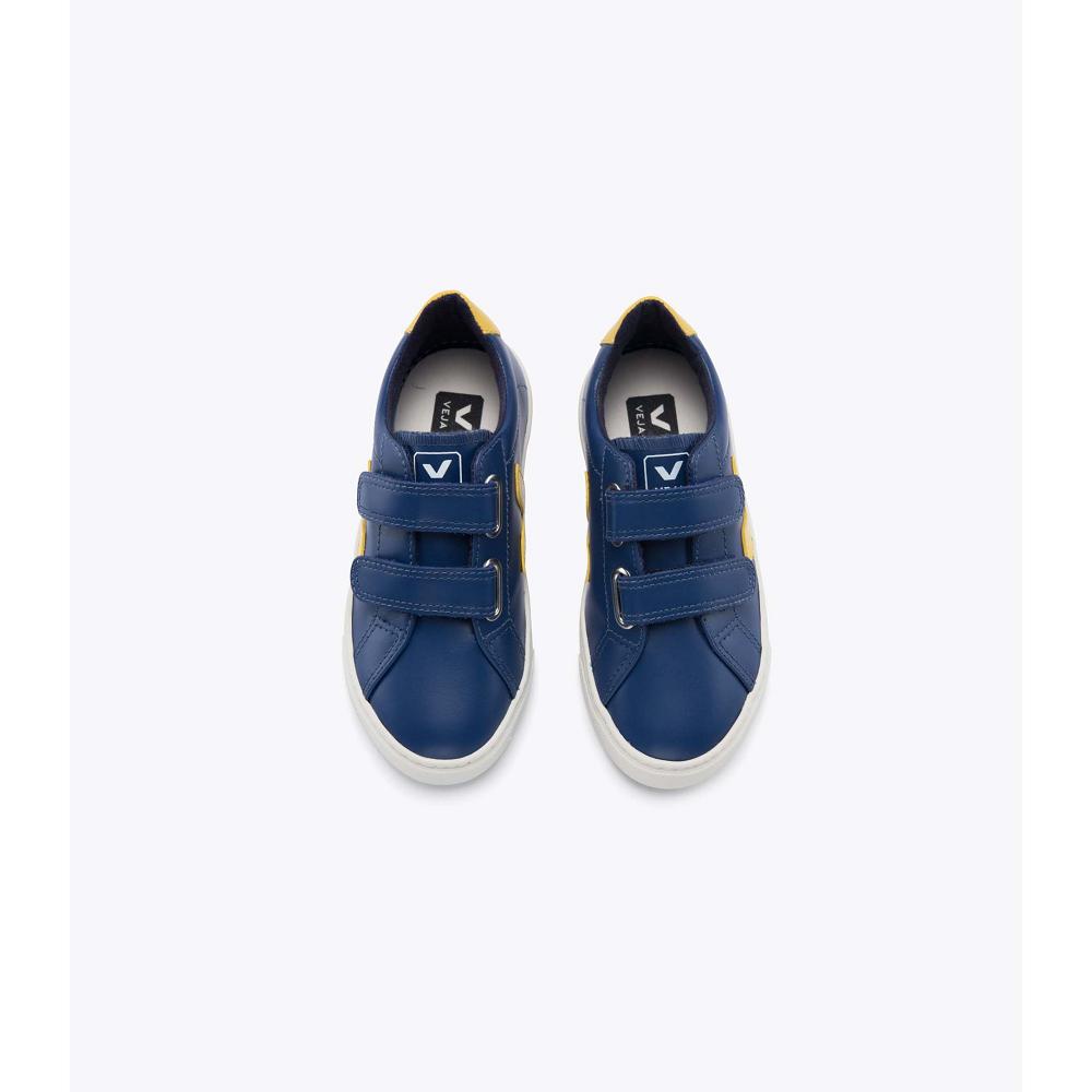 Veja ESPLAR LEATHER Kids' Sneakers Navy/Yellow | NZ 813YXF